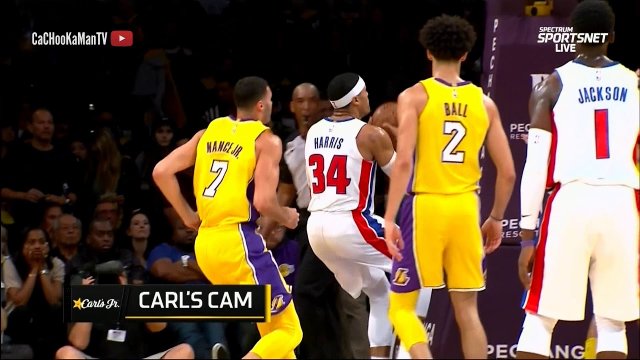 October 31, 2017 - Pistons vs. Lakers - Brook Lopez Blocks Tobias Harris Dunk Attempt