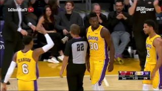 November 21, 2017 - Bulls vs. Lakers - Julius Randle Blocks Bobby Portis Dunk And Gets And 1 Layup