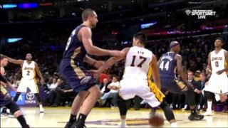 December 7, 2014 - Pelicans vs. Lakers - Jeremy Lin Behind The Back Pass To Ed Davis For Dunk