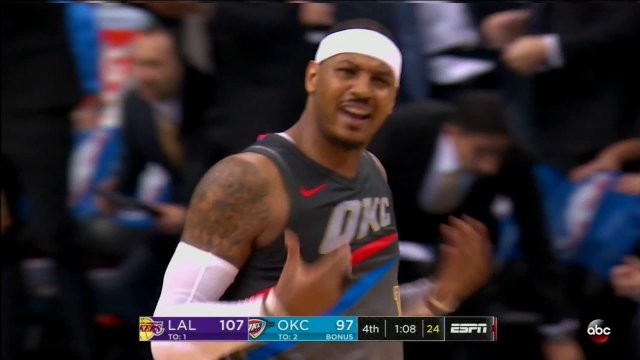 February 4, 2018 - Lakers vs. Thunder - Brandon Ingram Blocks Carmelo Anthony