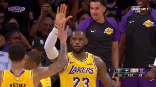 Rajon Rondo To Josh Hart To LeBron James For And 1 Layup - Nuggets vs. Lakers - October 2, 2018