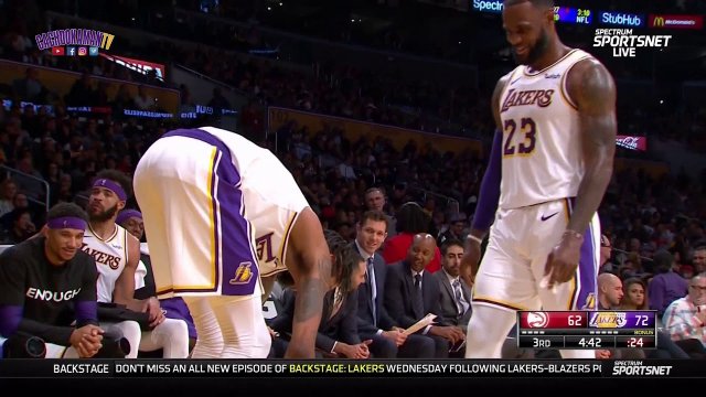 LeBron James Tries To Prevent Brandon Ingram From Tying Shoes - Hawks vs. Lakers - November 11, 2018