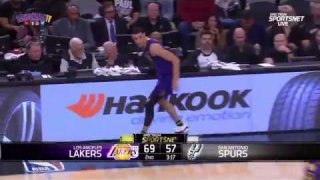 Lonzo Ball Blind Save Leads To LeBron James Three - Lakers vs. Spurs - December 7, 2018