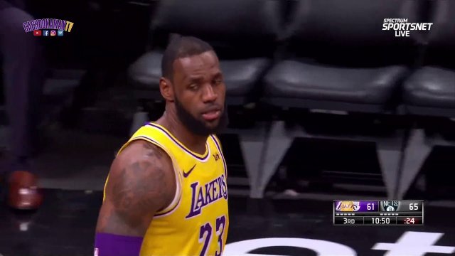LeBron James And 1 While Falling Down - Lakers vs. Nets - December 18, 2018