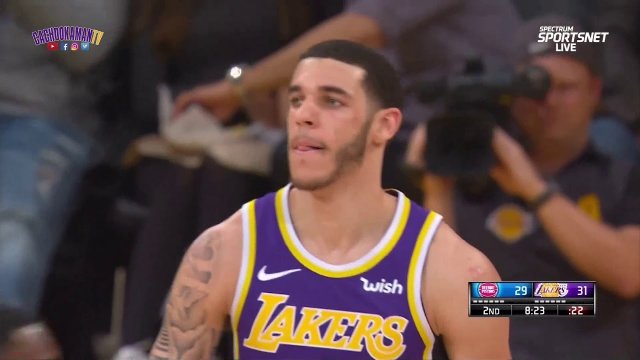 Lonzo Ball Gets The Block Then Bounce Passes To KCP - Pistons vs. Lakers - January 9, 2019