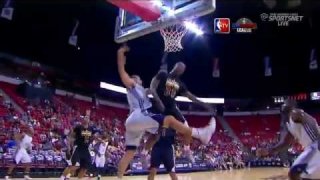 July 13, 2014 - Lakers vs. Pelicans - Julius Randle Blocks Jeff Withey But Gets Called For Foul