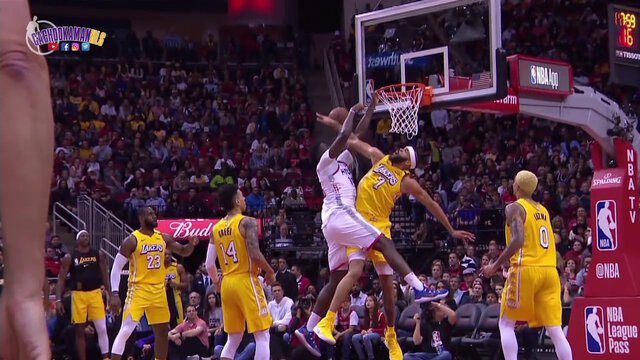 JaVale McGee Blocks Clint Capela Dunk Attempt - Lakers vs. Rockets - January 18, 2020