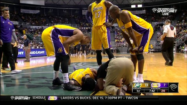 October 6, 2015 - Jazz vs. Lakers - D'Angelo Russell Bruises His Glute