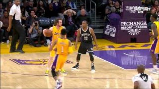 March 1, 2016 - Nets vs. Lakers - Marcelo Huertas To Larry Nance Jr. For Dunk