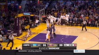 March 6, 2016 - Warriors vs. Lakers - D'Angelo Russell To Marcelo Huertas To Brandon Bass For Dunk