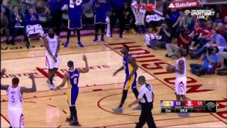 April 10, 2016 - Lakers vs. Rockets - Jordan Clarkson Behind The Back To Julius Randle For Dunk
