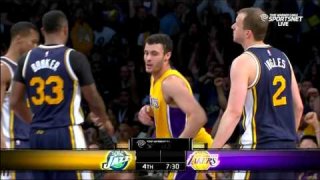 April 13, 2016 - Jazz vs. Lakers - Tarik Black Block Leads To Larry Nance Jr. Alleyoop Dunk