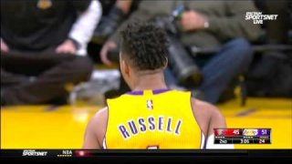 January 10, 2017 - Trail Blazers vs. Lakers - D'Angelo Russell Bullet Pass To Luol Deng For Dunk